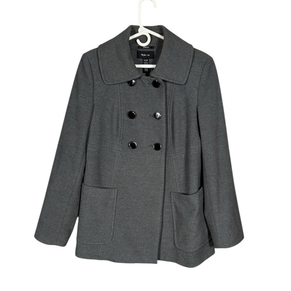 Womens Slouchy Pea Coat Medium Preppy Soft Girl Academia Grey Double Breasted